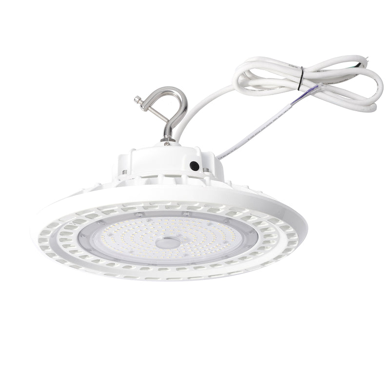 100/120/150W Wattage Selectable White Housing LED UFO High Bay Light AC 100-277V CCT 5000K